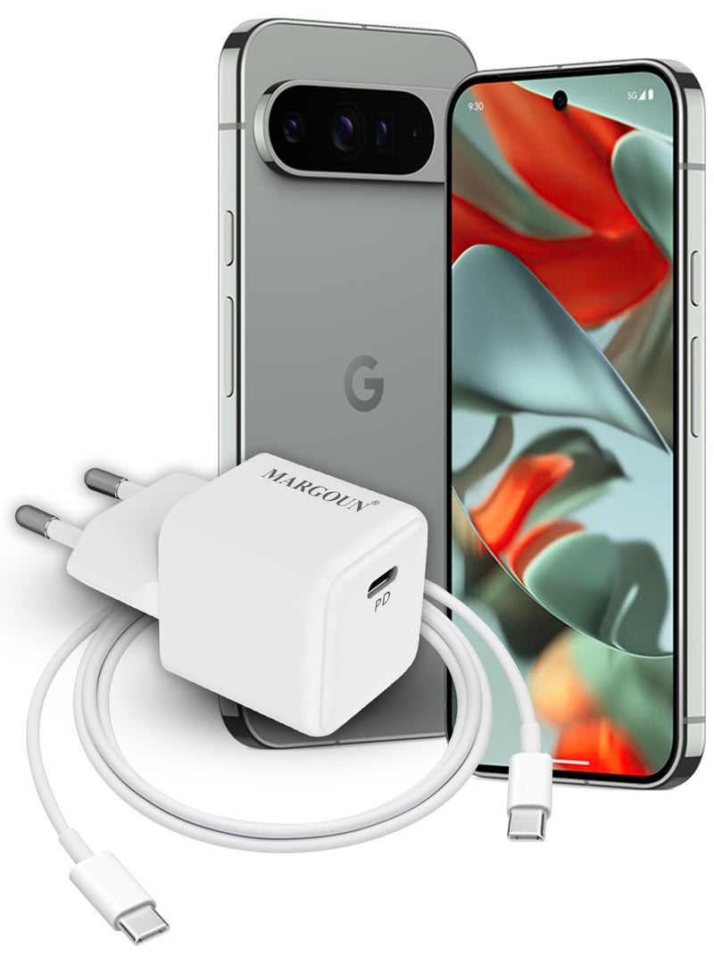 MARGOUN 25W PD Fast Charger Adapter Type C 2Pins with 1m Cable Type C for Google Pixel 8 Pro, 9 Pro, 9 XL and 9 Pro Fold White  - Image 4