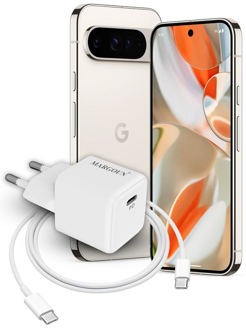 MARGOUN 25W PD Fast Charger Adapter Type C 2Pins with 1m Cable Type C for Google Pixel 8 Pro, 9 Pro, 9 XL and 9 Pro Fold White  - Image 2