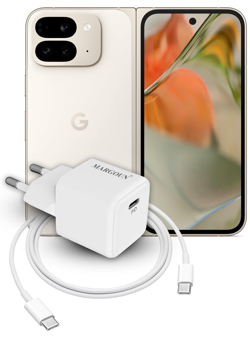MARGOUN 25W PD Fast Charger Adapter Type C 2Pins with 1m Cable Type C for Google Pixel 8 Pro, 9 Pro, 9 XL and 9 Pro Fold White  - Image 3
