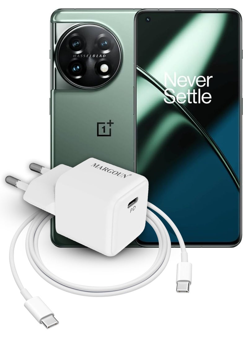 MARGOUN 25W Fast Adapter Type C 3Pins with 1m Cable Type C for Oneplus 11 and Oneplus 12 White  - Image 2