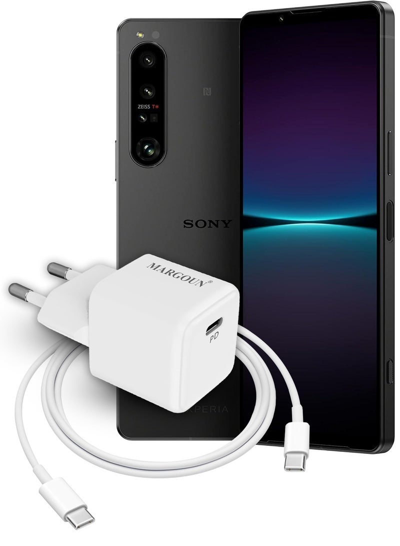 MARGOUN 25W PD Fast Adapter Type C 2Pins with 1m Cable Type C for Sony Xperia 1 V and Sony Xperia 1 IV White  - Image 1