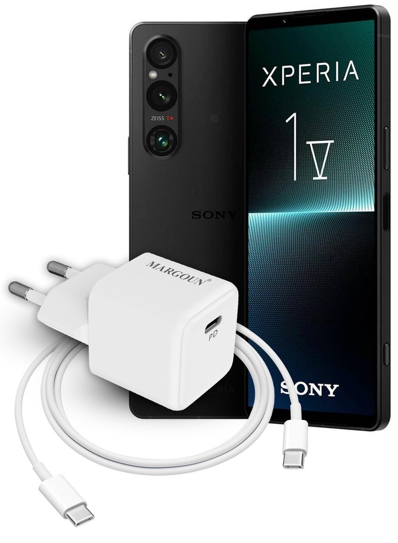 MARGOUN 25W PD Fast Adapter Type C 2Pins with 1m Cable Type C for Sony Xperia 1 V and Sony Xperia 1 IV White  - Image 2