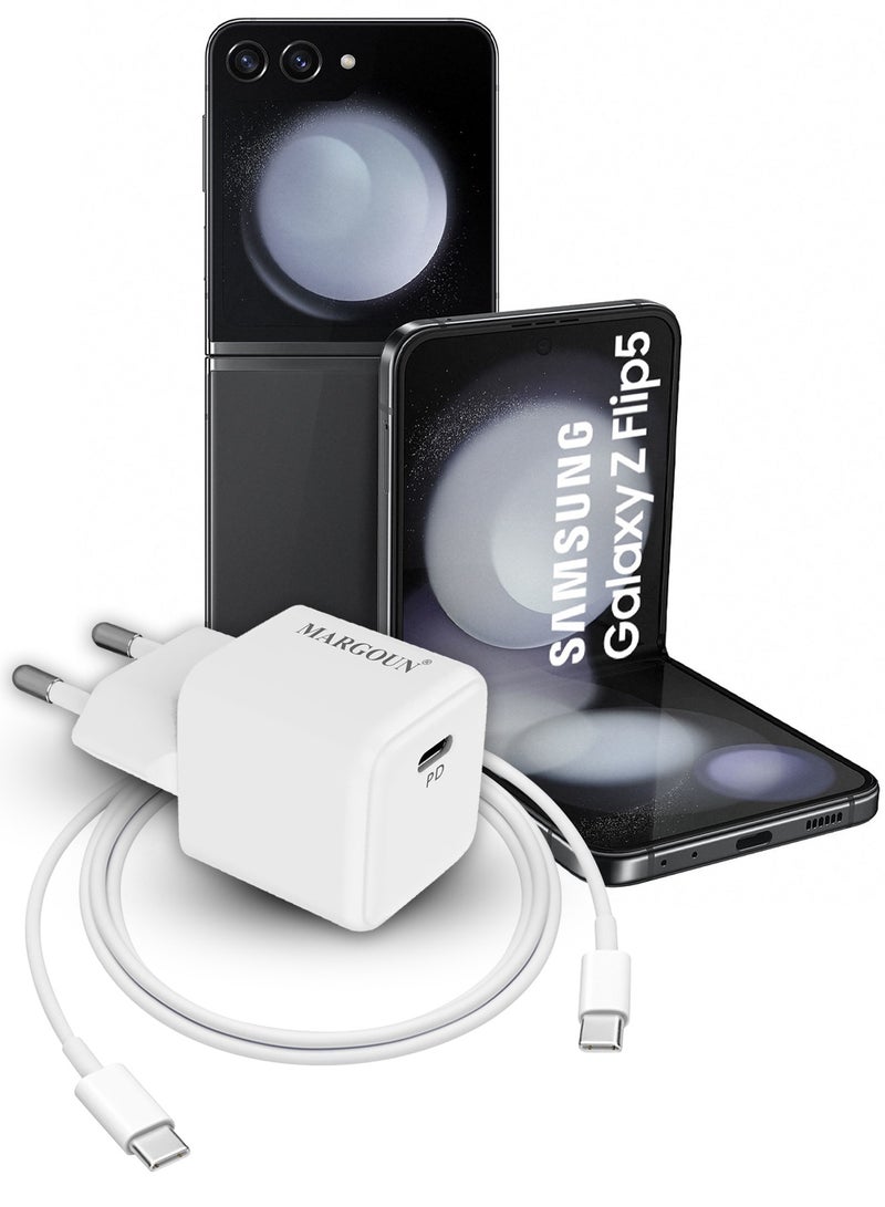 MARGOUN 25W PD Fast Charger Adapter Type C 2Pins with 1m Cable Type C for Samsung Galaxy Z flip 6 and Z flip 5 White  - Image 2