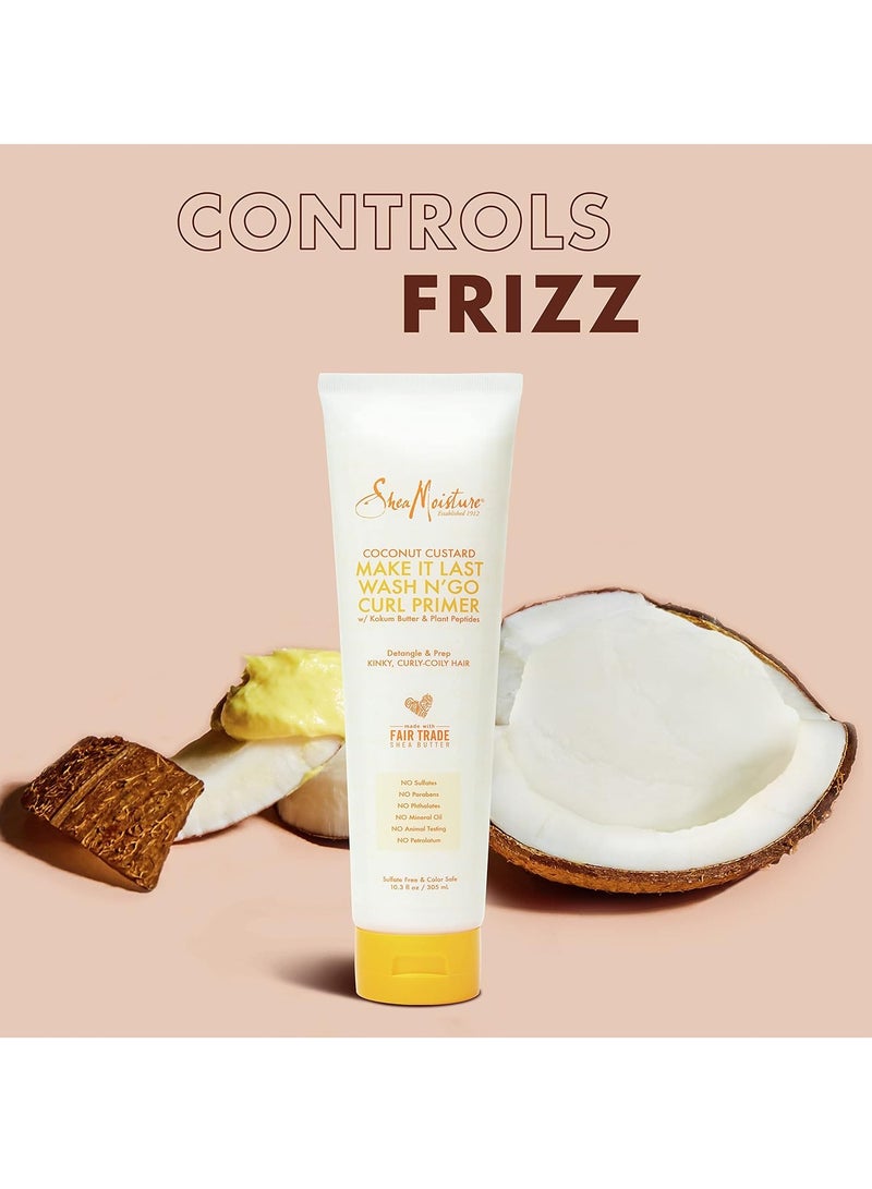 SheaMoisture - Coconut Custard Curl Defining Cream - Make It Last Wash N' Go Primer, Enhancer & Detangler for Wavy & Curly Hair, Organic Shea Butter, 10.3 Oz 305 ml - Image 1