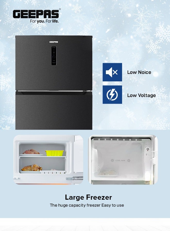 جيباس Total No-Frost Double Door Refrigerator with Adjustable Thermostat, Stainless Steel Premium Body Finish, Multi-Airflow, Recessed Chrome Handles, Tempered Glass Shelves, Chiller Fresh Box, Faster Cooling, LED Lighting 140 W GRF5807SXHN Grey  - Image 4