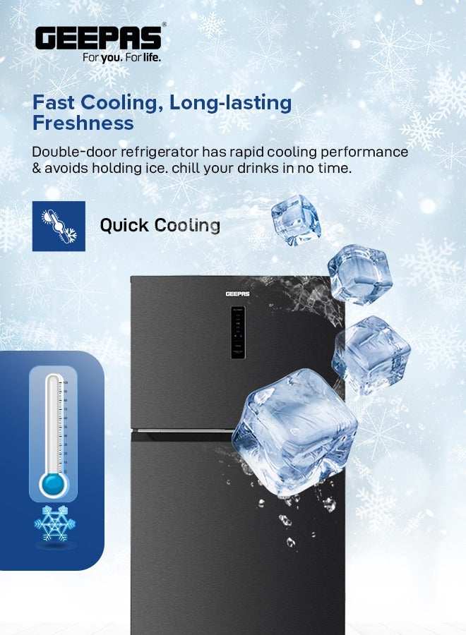 جيباس Total No-Frost Double Door Refrigerator with Adjustable Thermostat, Stainless Steel Premium Body Finish, Multi-Airflow, Recessed Chrome Handles, Tempered Glass Shelves, Chiller Fresh Box, Faster Cooling, LED Lighting 140 W GRF5807SXHN Grey  - Image 2