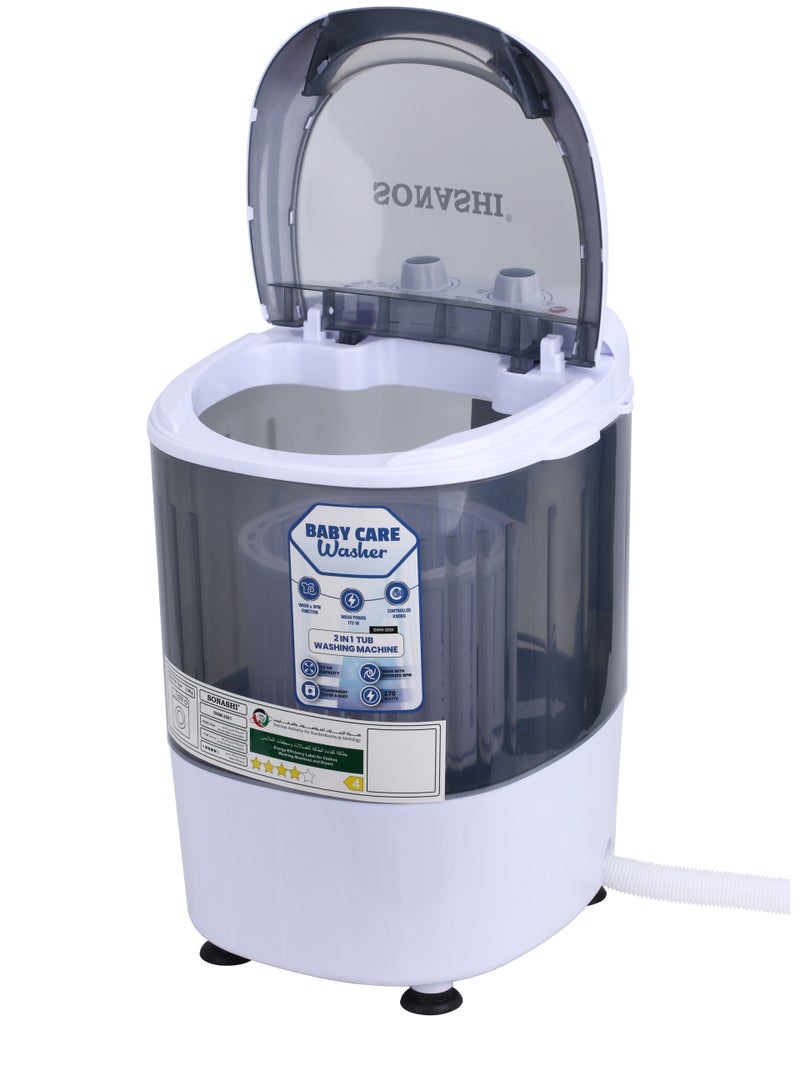 سوناشي - 2.5 KG Baby Washing Machine With Transparent Body | User-friendly Interface With Wash And Spin Function | With Separate Spin Basket | Perfect For Small Clothes SWM-2501 White - Image 1