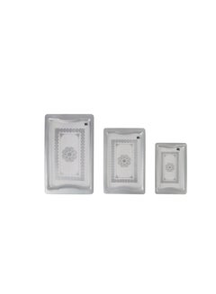 Royalford Royalford Acrylic Serving Tray- RF11238| Rectangular Tray Set with an Elegant and Sleek Design, Durable and Long-Lasting Plastic Construction| Set Includes: Small, Medium and Large, Multi-Purpose Tray Set Ideal for Serving Tea, Drinks, Food, Dcor Items Grey/Clear  - Image 1