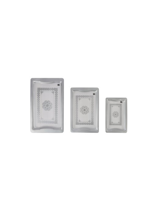 Royalford Acrylic Serving Tray- RF11238| Rectangular Tray Set with an Elegant and Sleek Design, Durable and Long-Lasting Plastic Construction| Set Includes: Small, Medium and Large, Multi-Purpose Tray Set Ideal for Serving Tea, Drinks, Food, Dcor Items Grey/Clear