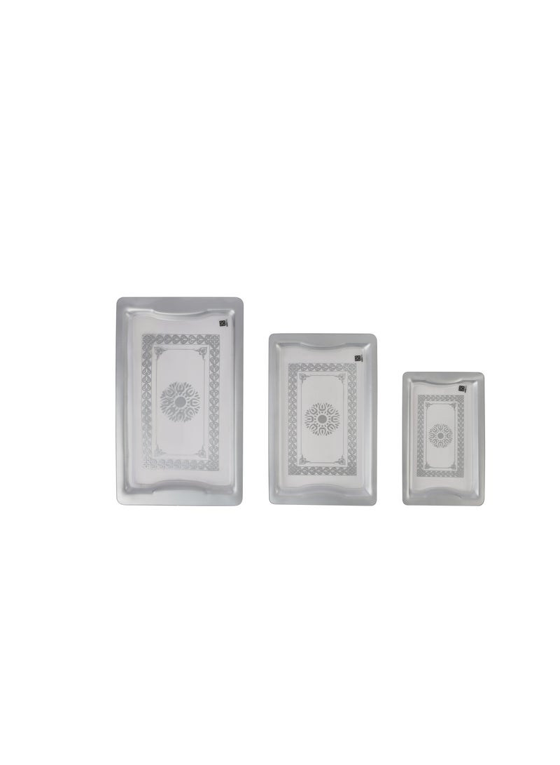 Royalford Royalford Acrylic Serving Tray- RF11238| Rectangular Tray Set with an Elegant and Sleek Design, Durable and Long-Lasting Plastic Construction| Set Includes: Small, Medium and Large, Multi-Purpose Tray Set Ideal for Serving Tea, Drinks, Food, Dcor Items Grey/Clear  - Image 1