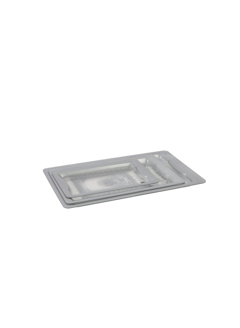 Royalford Royalford Acrylic Serving Tray- RF11238| Rectangular Tray Set with an Elegant and Sleek Design, Durable and Long-Lasting Plastic Construction| Set Includes: Small, Medium and Large, Multi-Purpose Tray Set Ideal for Serving Tea, Drinks, Food, Dcor Items Grey/Clear  - Image 2