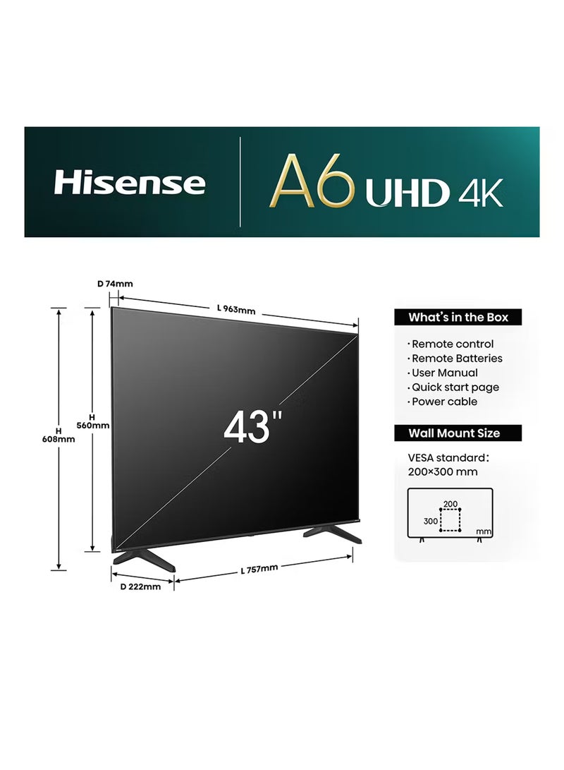 Hisense - 43 Inch 4K Full Smart TV 43A61N Black - Image 1
