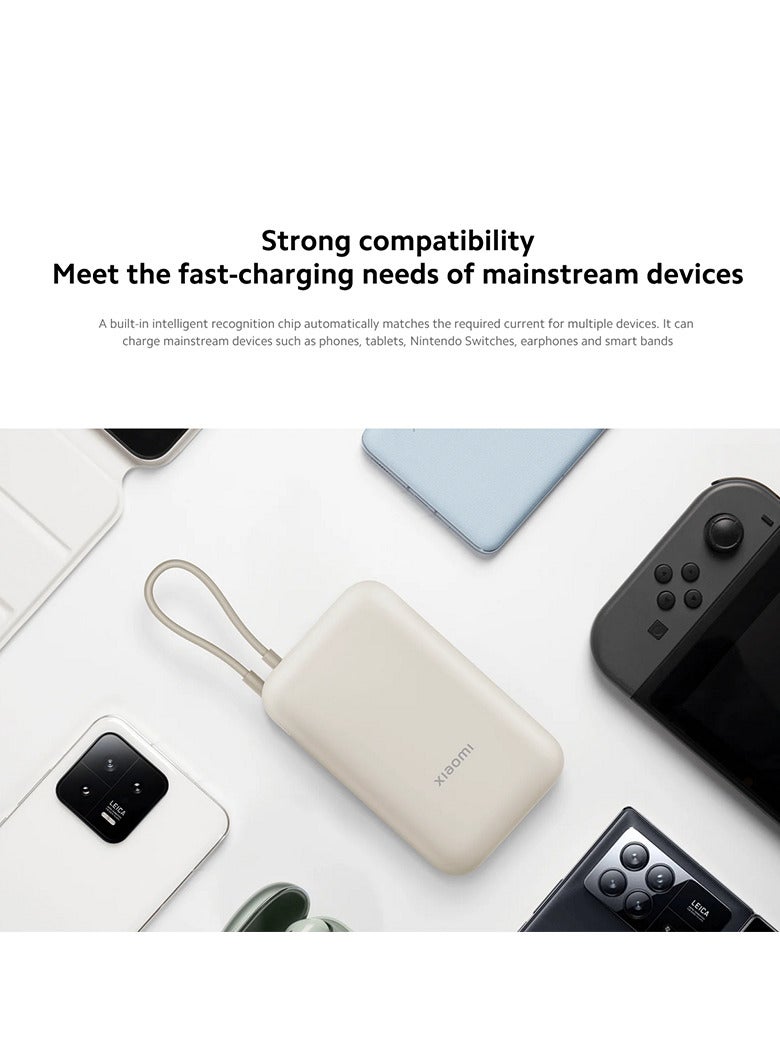 شاومي - 10000 mAh Power Bank Integrated Cable USB and USB-C Port 22.5W BHR9072GL - Tan - Image 1