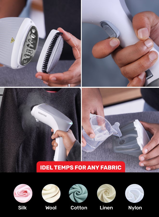 GEEPAS - Handheld Garment Steamer 1300 W| Ready to Use in 30 Seconds| Suitable for All Kinds of Fabric and Safe for Delicate Fabrics| Equipped with Stainless Steel Panel and 260 ML Capacity| 2 Years Warranty 260 ml 1300 W GGS25043-GR Grey/White - Image 1