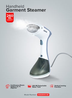 Handheld Garment Steamer 1300 W| Ready to Use in 30 Seconds| Suitable for All Kinds of Fabric and Safe for Delicate Fabrics| Equipped with Stainless Steel Panel and 260 ML Capacity| 2 Years Warranty 260 ml 1300 W GGS25043-GR Grey/White - pnsku/N70128673V/45/_/1732260688/b8bb4f7a-a328-4c27-8757-15e9037062f7