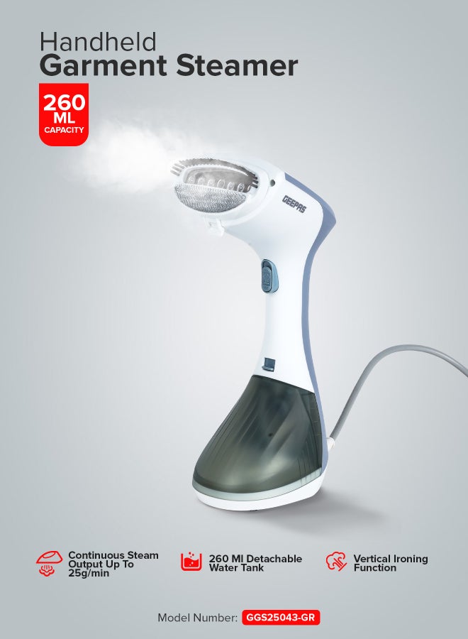 Handheld Garment Steamer 1300 W| Ready to Use in 30 Seconds| Suitable for All Kinds of Fabric and Safe for Delicate Fabrics| Equipped with Stainless Steel Panel and 260 ML Capacity| 2 Years Warranty 260 ml 1300 W GGS25043-GR Grey/White - pnsku/N70128673V/45/_/1732260688/b8bb4f7a-a328-4c27-8757-15e9037062f7