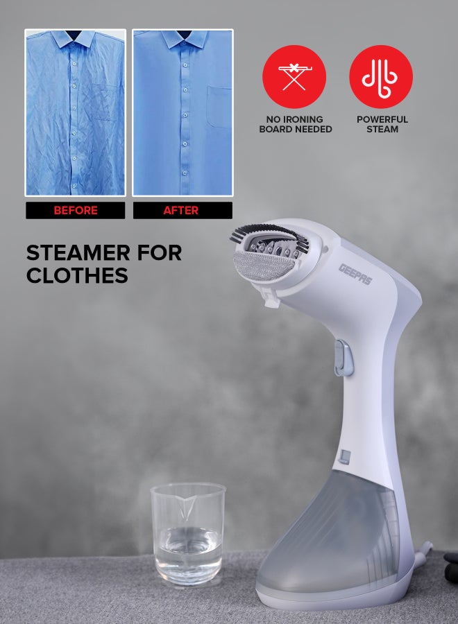 GEEPAS - Handheld Garment Steamer 1300 W| Ready to Use in 30 Seconds| Suitable for All Kinds of Fabric and Safe for Delicate Fabrics| Equipped with Stainless Steel Panel and 260 ML Capacity| 2 Years Warranty 260 ml 1300 W GGS25043-GR Grey/White - Image 1