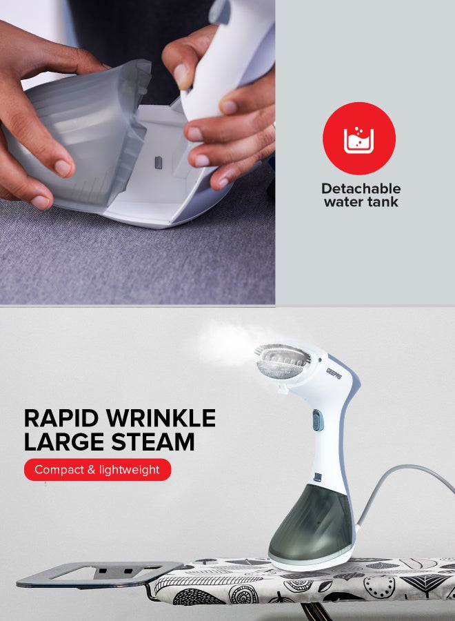 GEEPAS - Handheld Garment Steamer 1300 W| Ready to Use in 30 Seconds| Suitable for All Kinds of Fabric and Safe for Delicate Fabrics| Equipped with Stainless Steel Panel and 260 ML Capacity| 2 Years Warranty 260 ml 1300 W GGS25043-GR Grey/White - Image 1