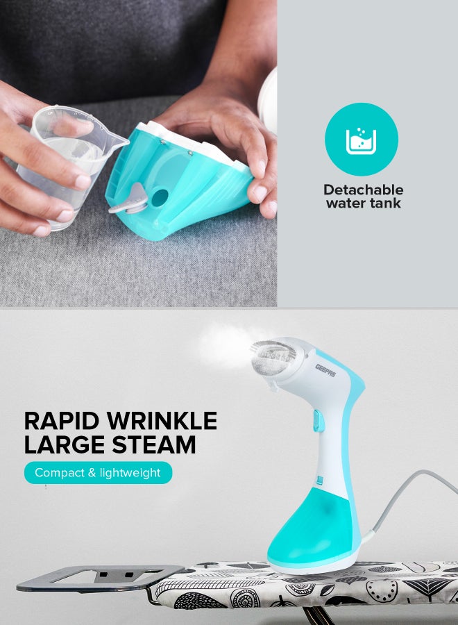 GEEPAS Handheld Garment Steamer 1300 W|  Ready to Use in 30 Seconds | Suitable for All Kinds of Fabric and Safe for Delicate Fabrics| Equipped with Stainless Steel Panel and 260 ML Capacity| 2 Years Warranty 260 ml 1300 W GGS25043-GN Green/White  - Image 5