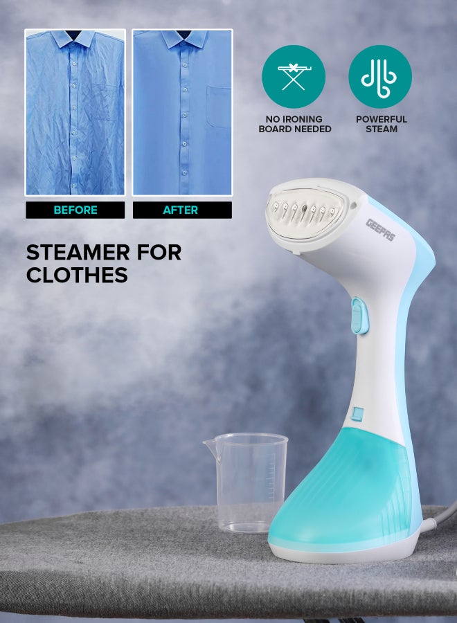 GEEPAS Handheld Garment Steamer 1300 W|  Ready to Use in 30 Seconds | Suitable for All Kinds of Fabric and Safe for Delicate Fabrics| Equipped with Stainless Steel Panel and 260 ML Capacity| 2 Years Warranty 260 ml 1300 W GGS25043-GN Green/White  - Image 4