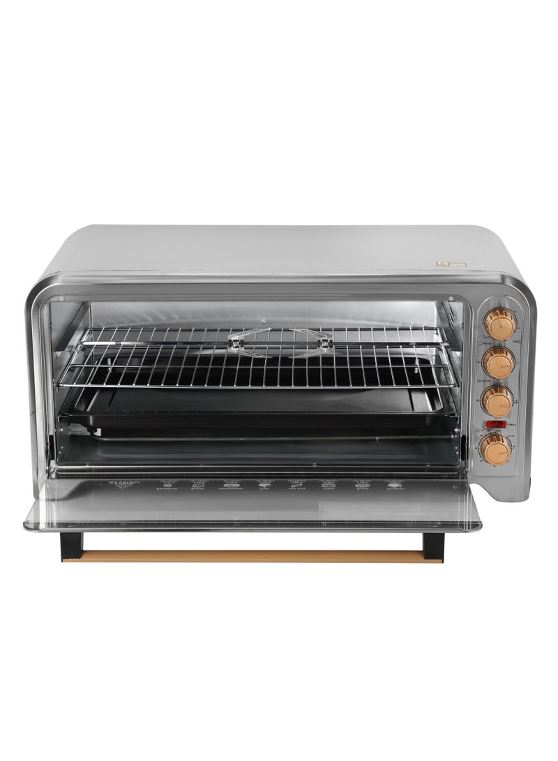 GEEPAS - 75Ltr Electric Oven Convection and Rotisserie Function| Perfect for Grilling, Toasting and Roasting| 4 Knobs and Temperature 70-250-Degrees Celsius| 120 Minute Timer with Bell, Inside Lamp| 2200W and Stainless Steel Heating Elements | 2 Years Warranty 75 L 2200 W GO34041 Silver - Image 1