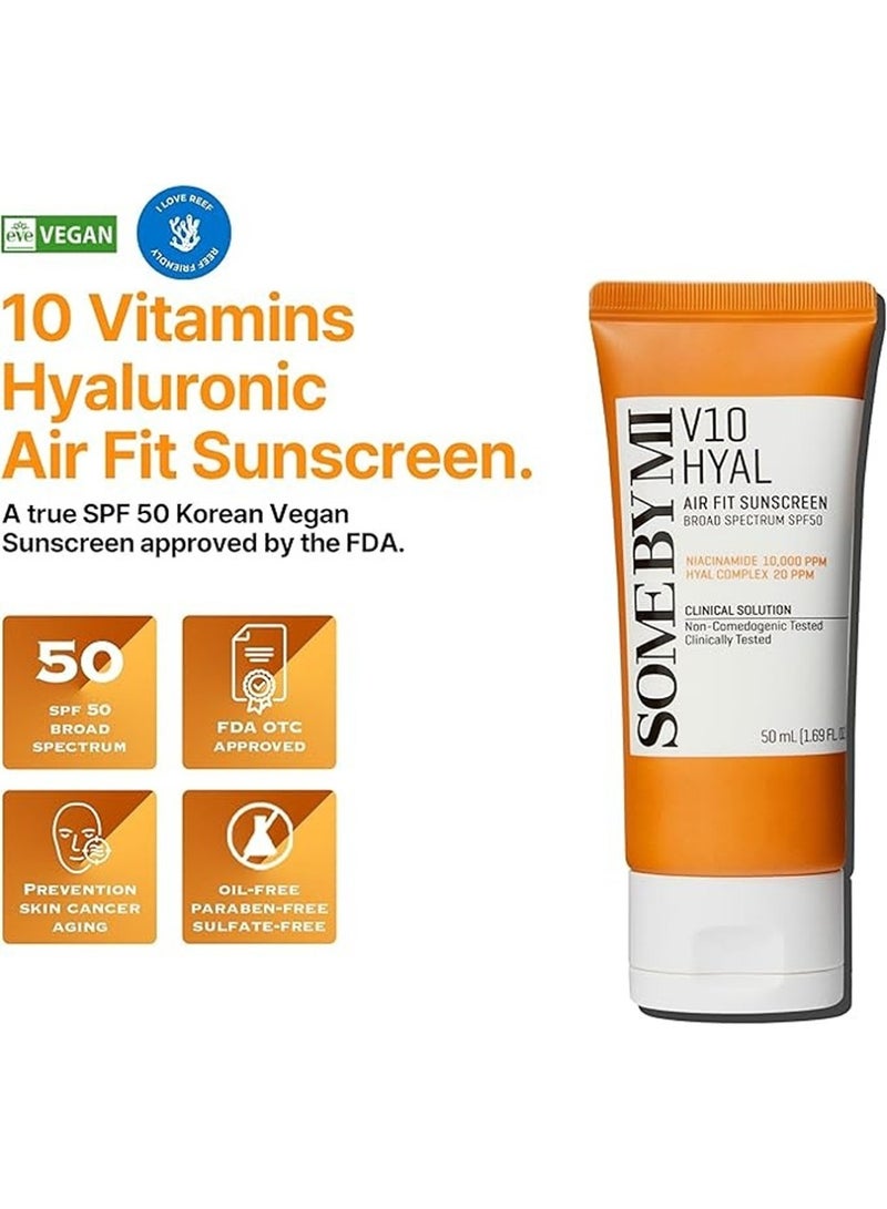 Some by Mi V10 Hyal Air Fit Sunscreen - Daily Niacinamide Spf 50 Korean Sunscreen For Face With Uv Protection - No White Cast And Eye Irritation For Sensitive Skin 50ml  - Image 2