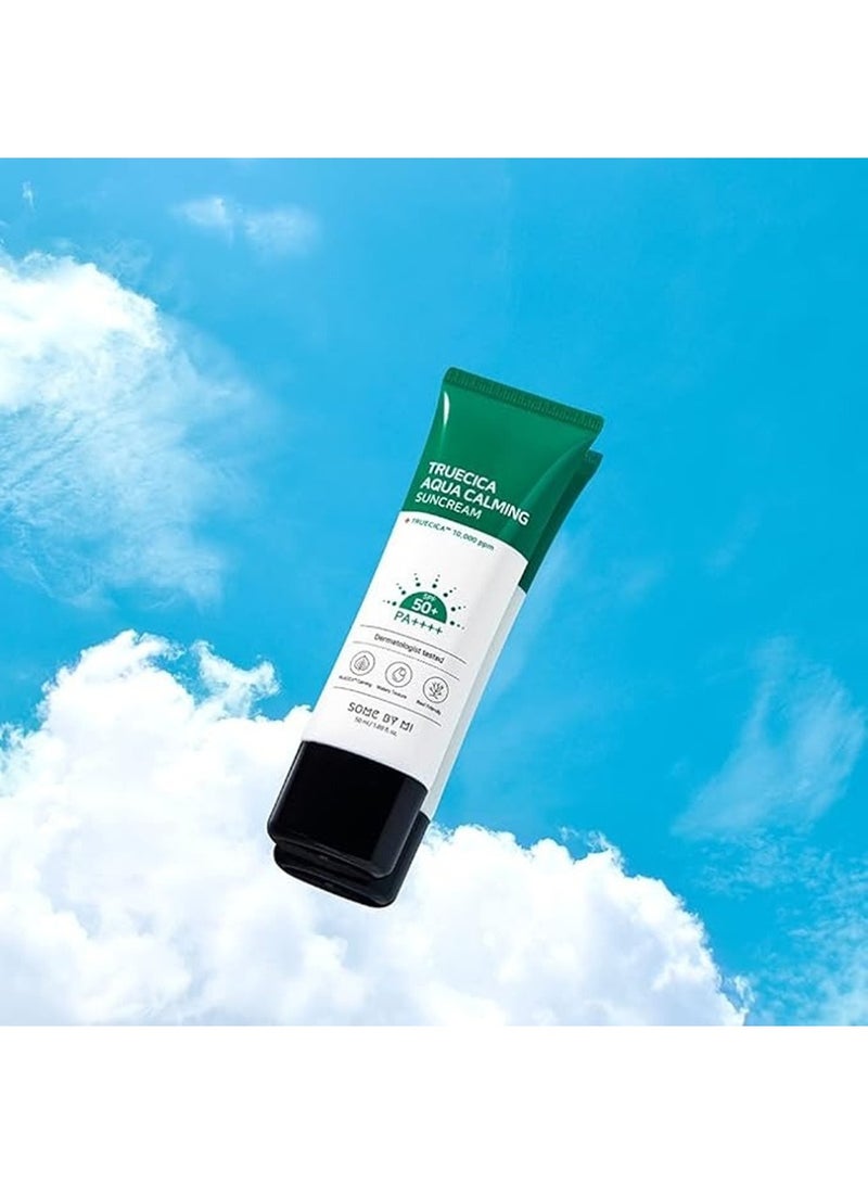 Some by Mi Truecica Aqua Calming Sun Cream Spf50+, Pa++++ - Brightening And Calming Effect - Mild Sun And Uv Protection Sunscreen For Sensitive Skin 50ml  - Image 1