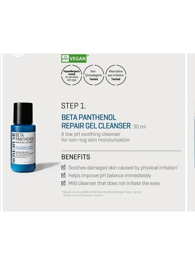 Some by Mi Beta Panthenol Repair Starter Kit - Includes Gel Cleanser 30Ml + Toner 30Ml + Serum 10Ml + Cream 20Ml - Korean Set Of 4 Travel Kit 100ml  - Image 2