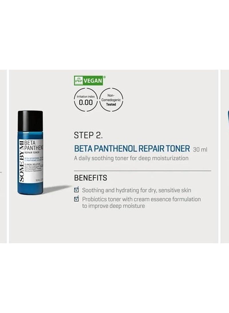 Some by Mi Beta Panthenol Repair Starter Kit - Includes Gel Cleanser 30Ml + Toner 30Ml + Serum 10Ml + Cream 20Ml - Korean Set Of 4 Travel Kit 100ml  - Image 3
