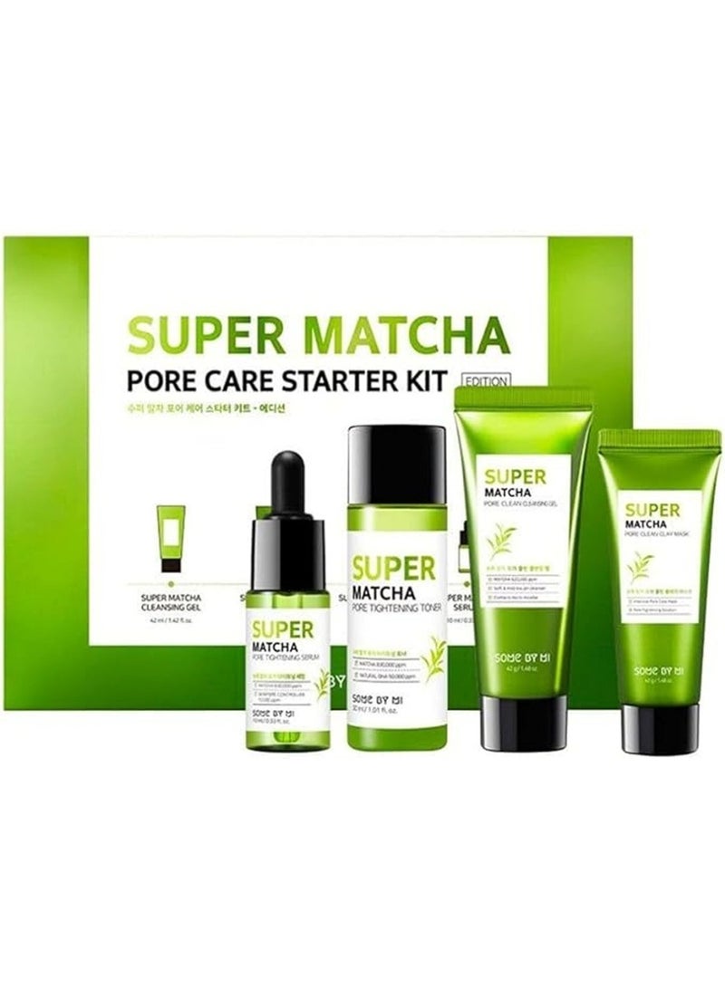 Some by Mi Super Matcha Pore Care Starter Kit - Includes Toner 1.01Oz + Serum 0.33Oz + Cleansing Gel 1.42Oz + Clay Mask 1.48Oz - For Sebum, Anti-Wrinkle And Trouble Care - Facial Skin Care Set Of 4 100ml - Image 1