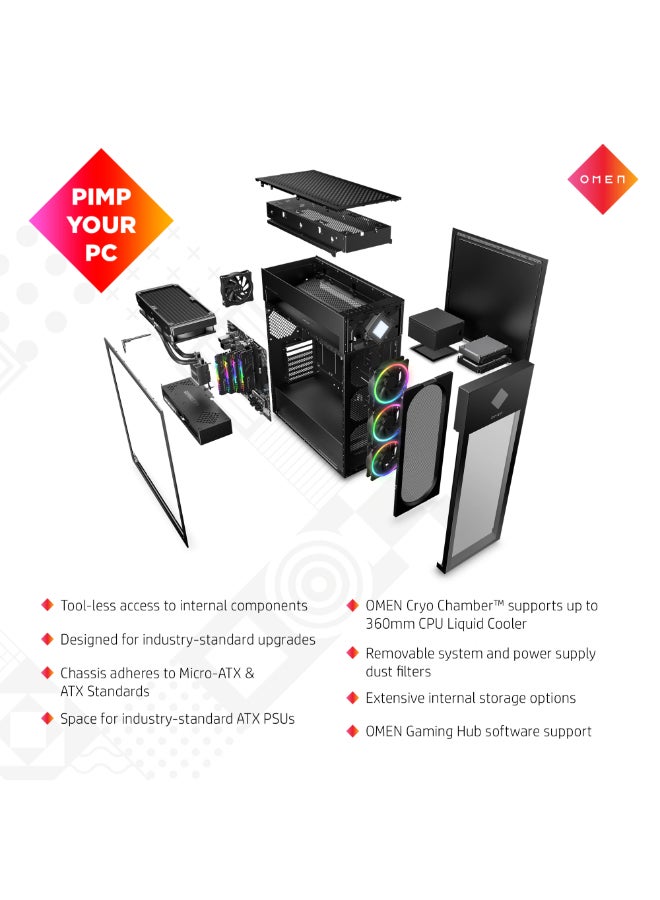 HP - OMEN 45L Gaming Desktop GT22-2000t , Core i9-14900K Processor/24GB RAM/1TB NVMe+2TB SSD/12GB NVIDIA RTX 4070 Graphics Card/Windows 11 Black - Image 1