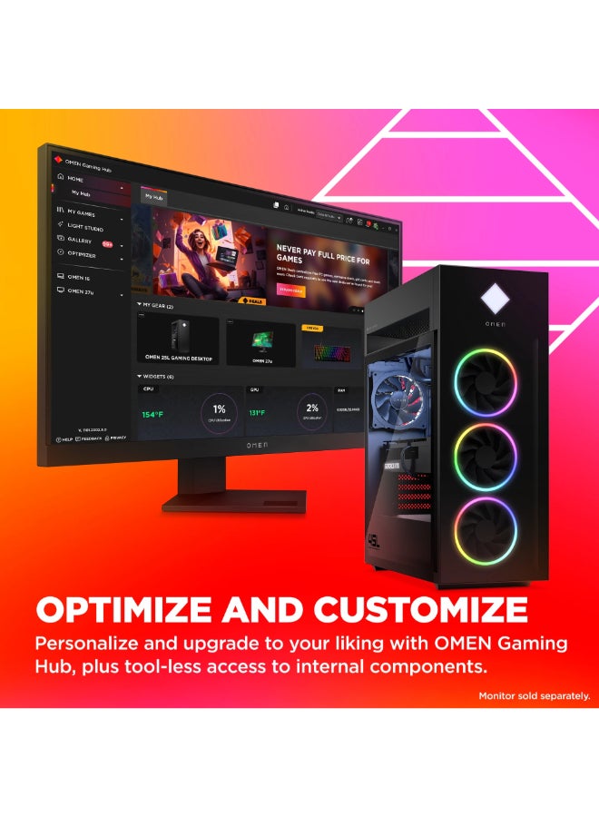 HP - OMEN 45L Gaming Desktop GT22-2000t , Core i9-14900K Processor/24GB RAM/1TB NVMe+2TB SSD/12GB NVIDIA RTX 4070 Graphics Card/Windows 11 Black - Image 1