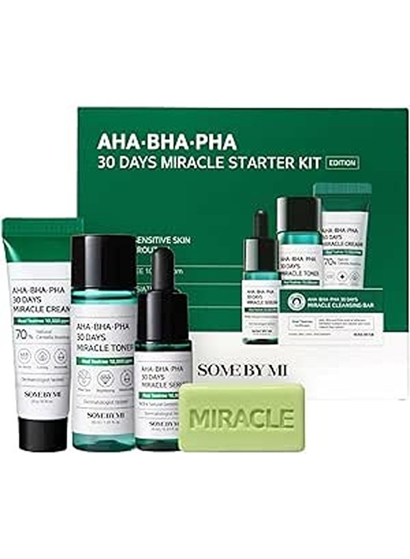 Some by Mi Aha-Bha-Pha 30 Days Miracle Starter Kit - Toner 30Ml + Serum 10Ml + Cream 20G + Cleansing Bar 30G - Set Of 4 Travel Kit 100ml  - Image 1