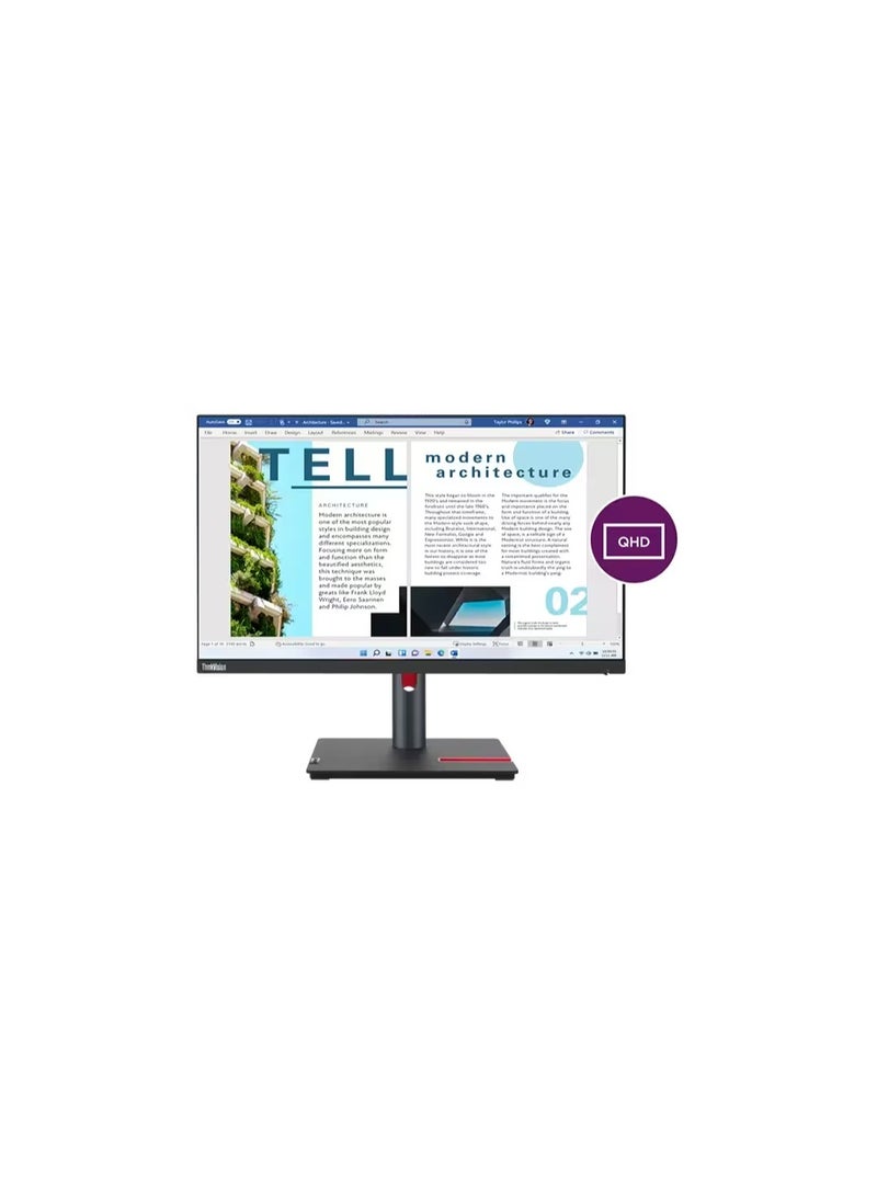 Lenovo - ThinkVision P24h-30 24 inch 2K QHD Monitor with Eyesafe (IPS Panel, 60Hz, 4ms, HDMI, DP, DP out, USB-C, Ethernet ) - Tilt/Swivel/Lift/Pivot Stand Black - Image 1