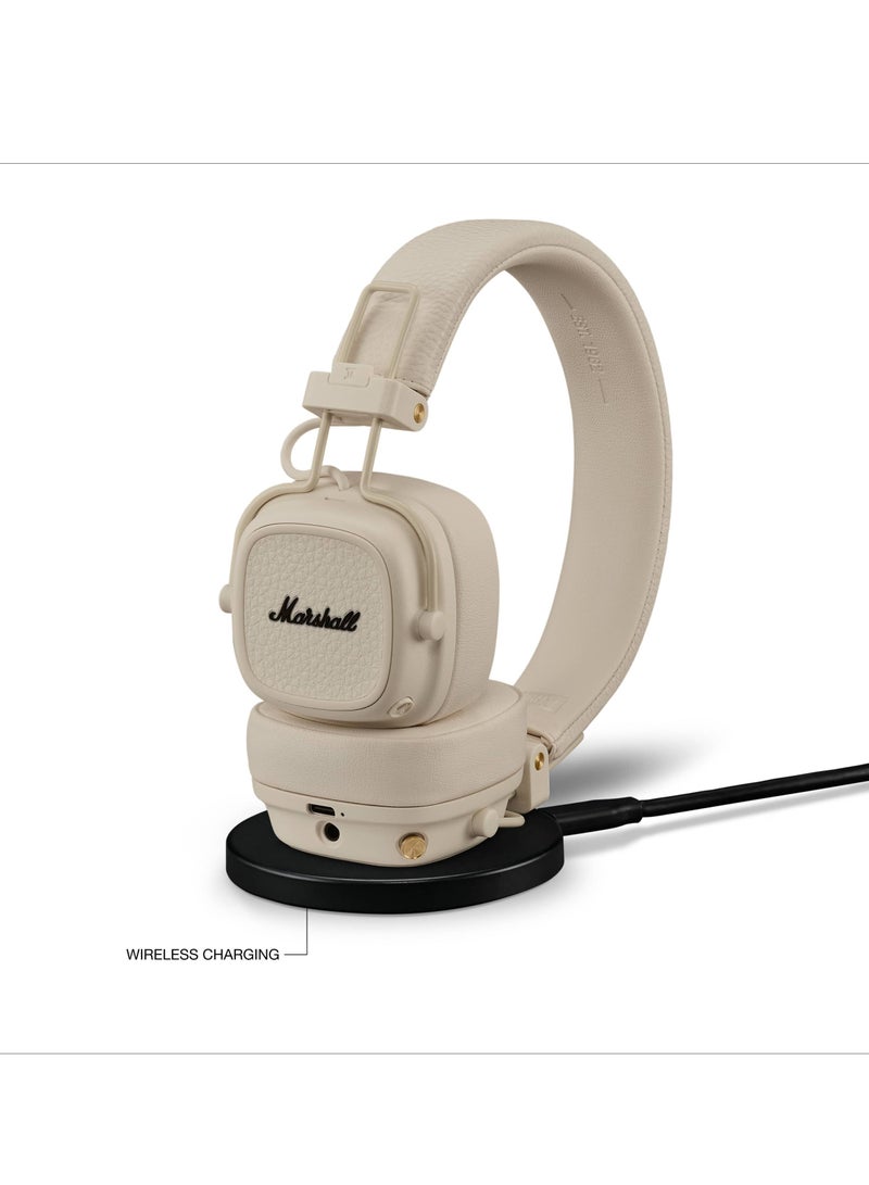 مارشال - Major V On-Ear Bluetooth Wireless Headphone with 100+ Hours Playtime, Cream Beige - Image 1