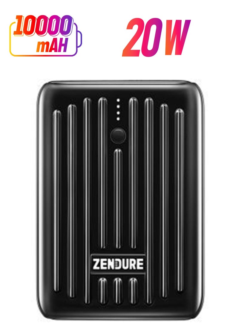 زينديور - بسوبرميني 20 بسعة 10000mAh باللون الأسود مع شحن عبر USB-C Power Delivery – بحجم بطاقة الائتمان، إدخال وإخراج USB-C بقوة 20 واط للشحن السريع أثناء التنقل 10000 mAh - Image 1
