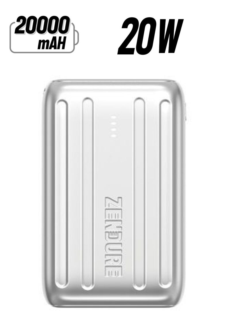 زينديور - سوبرميني 20+ 20000mAh بطارية خارجية فضي مع شحن عبر USB-C Power Delivery – بحجم بطاقة الائتمان، 20W USB-C إدخال وإخراج، شحن سريع أثناء التنقل 20000 mAh - Image 1
