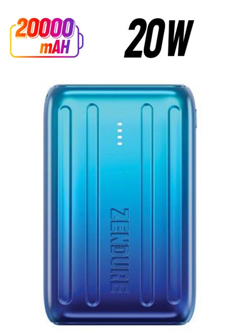 20000 mAh SuperMini 20+ External Battery with USB-C Power Delivery – Ultra-Compact Credit Card Size, 20W USB-C Input & Output, Fast Charging on the Go - Ombre Blue