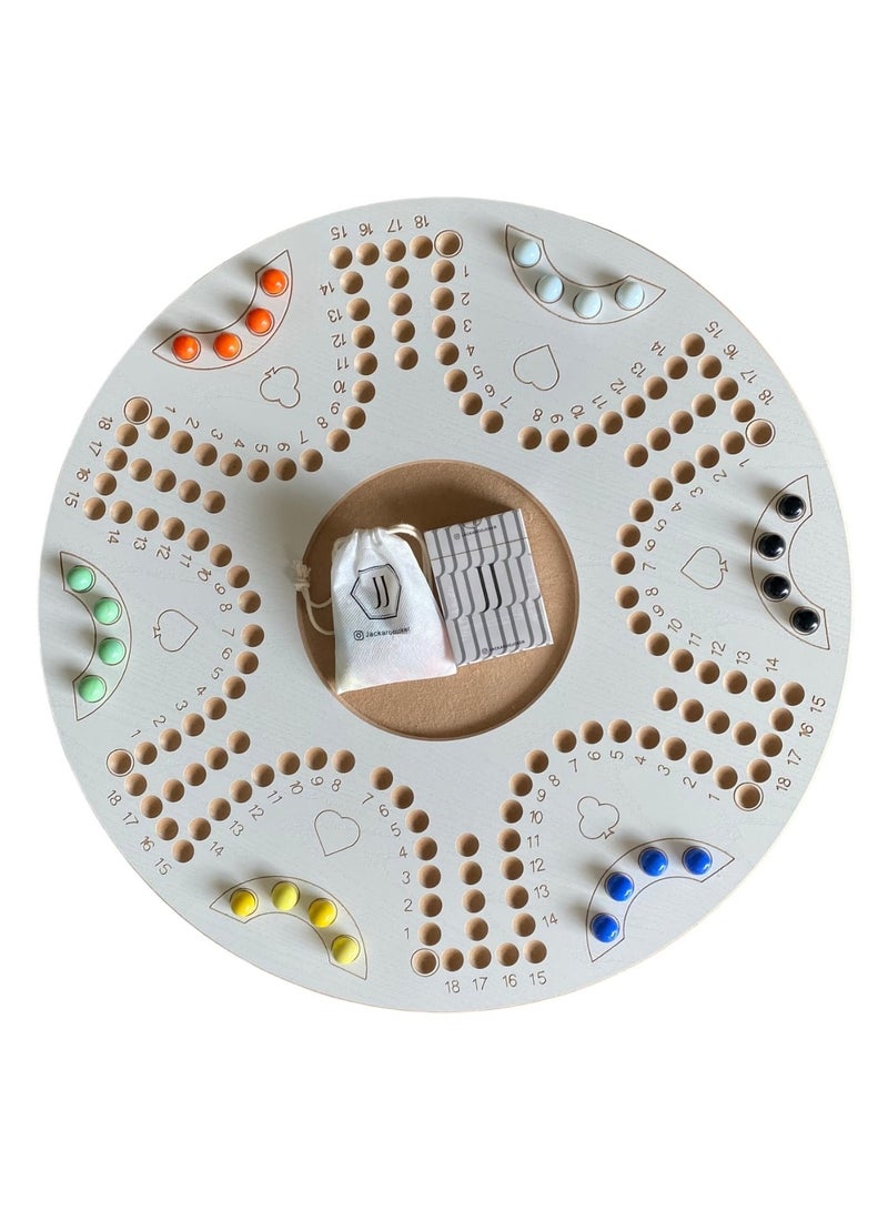 JACKAROOJOKER - Jackaroo Board Game With Two Sides For 4 And 6 Players With Glass Marbles, Playing Cards And Bag - Image 1