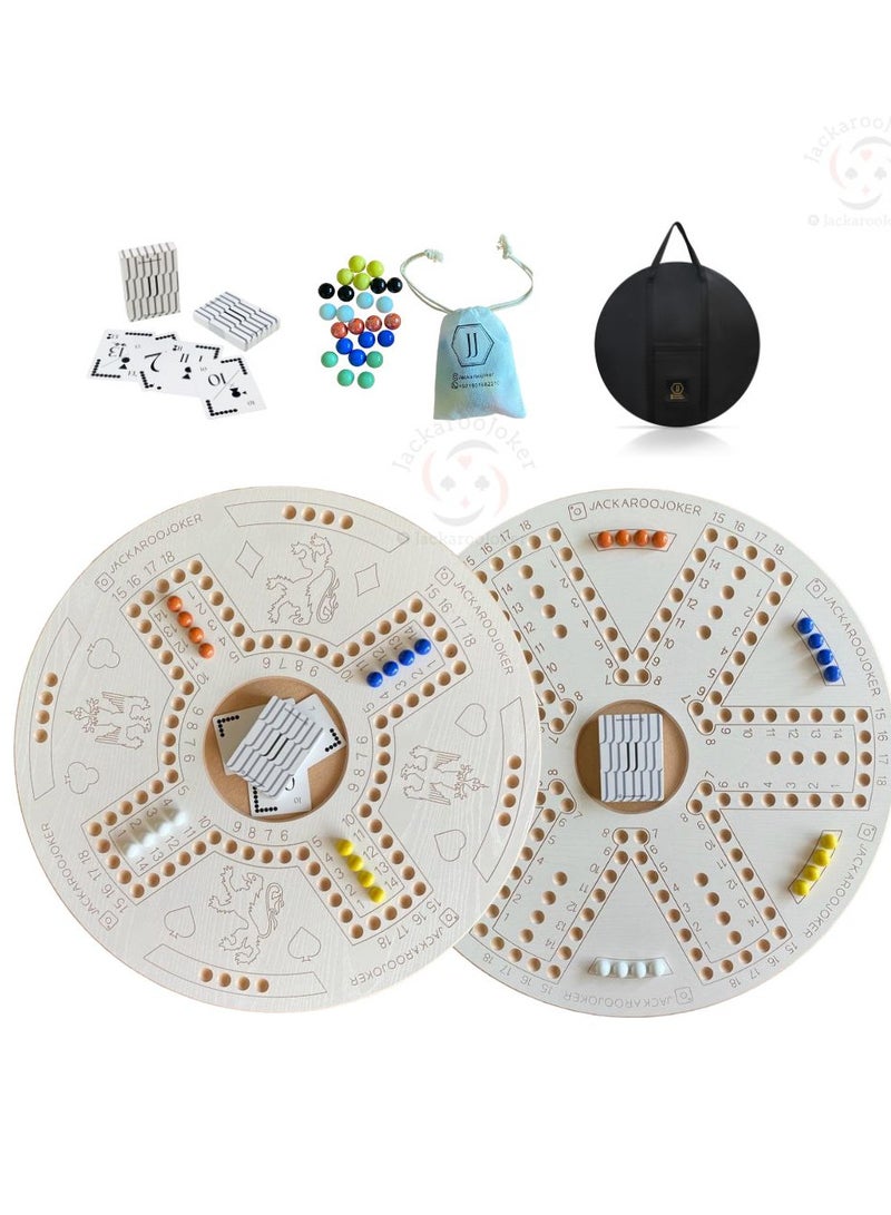 جاكارو جوكر Jackaroo board game with two sides for 4 and 6 players with glass marbles, playing cards and bag.  - Image 1