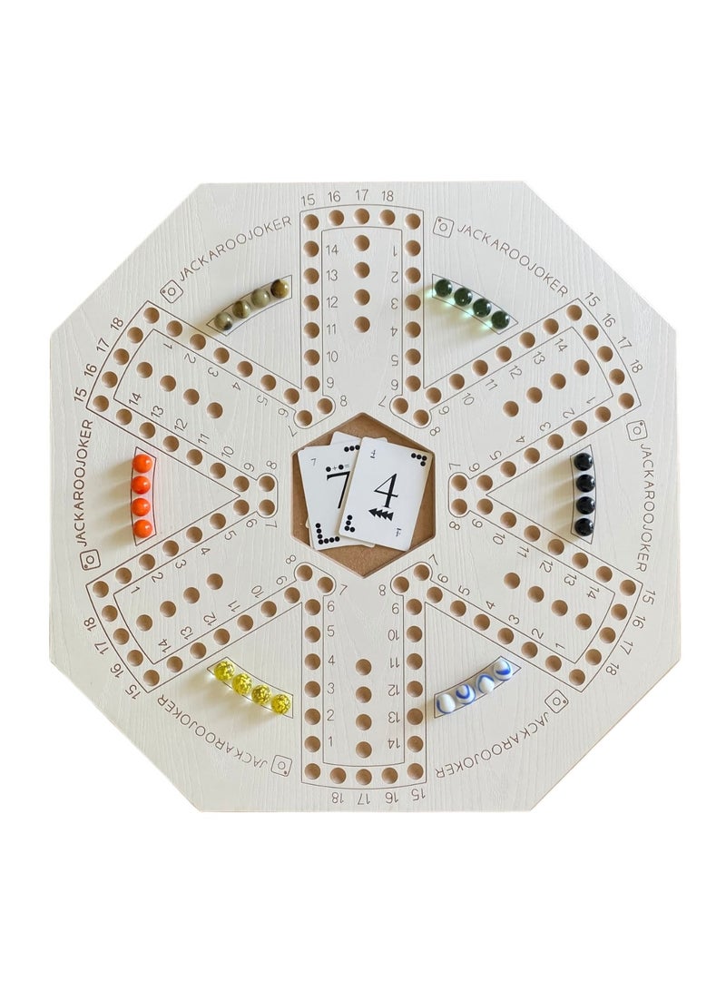 جاكارو جوكر Jackaroo board game with two sides for 4 and 6 players with glass marbles, playing cards and bag.  - Image 2