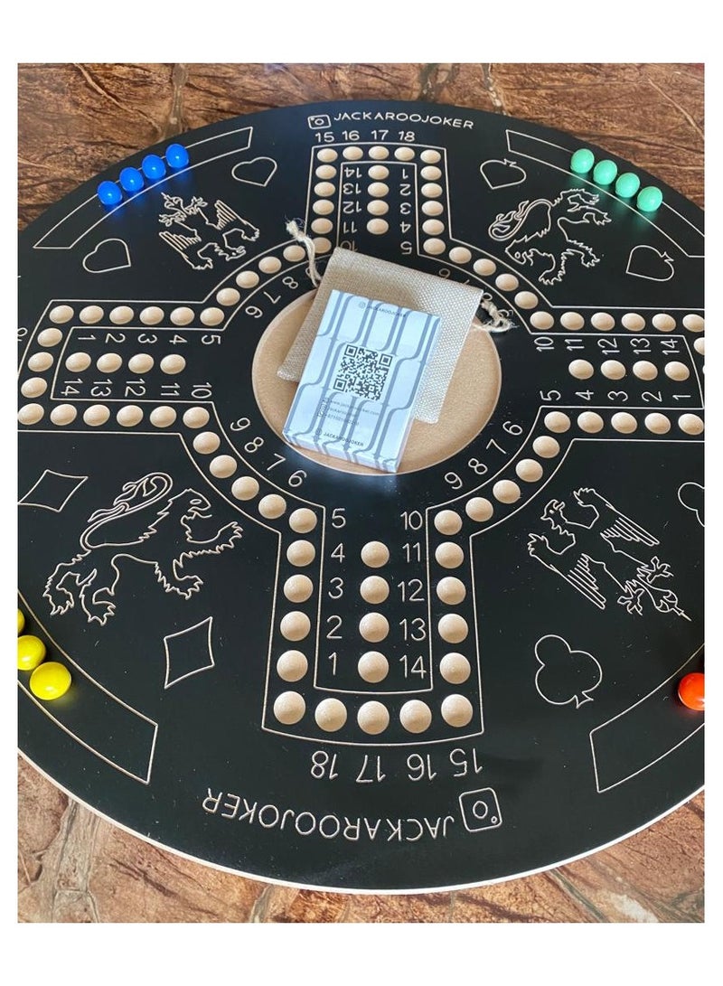 جاكارو جوكر Jackaroo board game with two sides for 4 and 6 players with glass marbles, playing cards and bag.  - Image 4