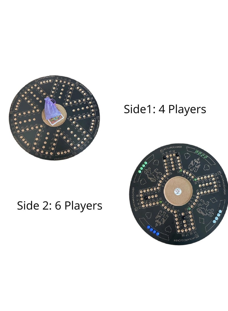 جاكارو جوكر Jackaroo board game with two sides for 4 and 6 players with glass marbles, playing cards and bag.  - Image 2