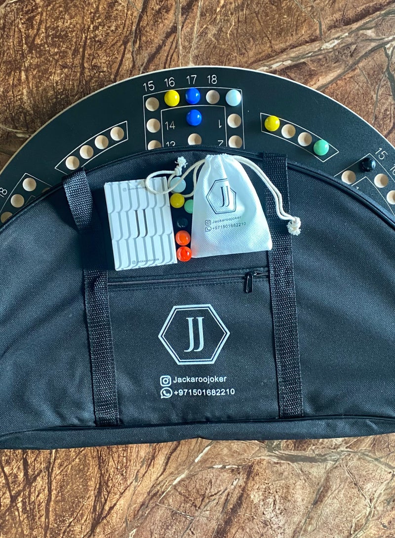 جاكارو جوكر Jackaroo board game with two sides for 3 and 4 players with glass marbles, playing cards and bag.  - Image 1