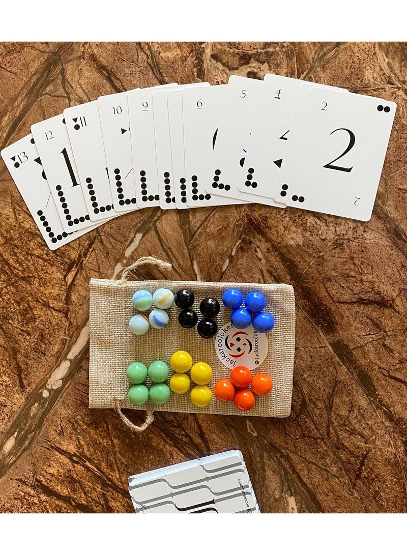 جاكارو جوكر Jackaroojoker Jackaroo 4 players brown circle shape board with playing cards, marble glass balls 4 Players  - Image 5