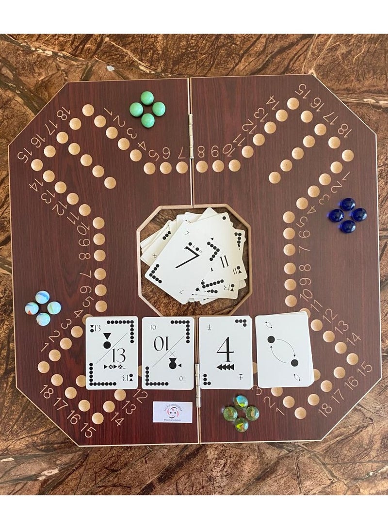 جاكارو جوكر Jackaroojoker Jackaroo 4 players brown circle shape board with playing cards, marble glass balls 4 Players  - Image 2