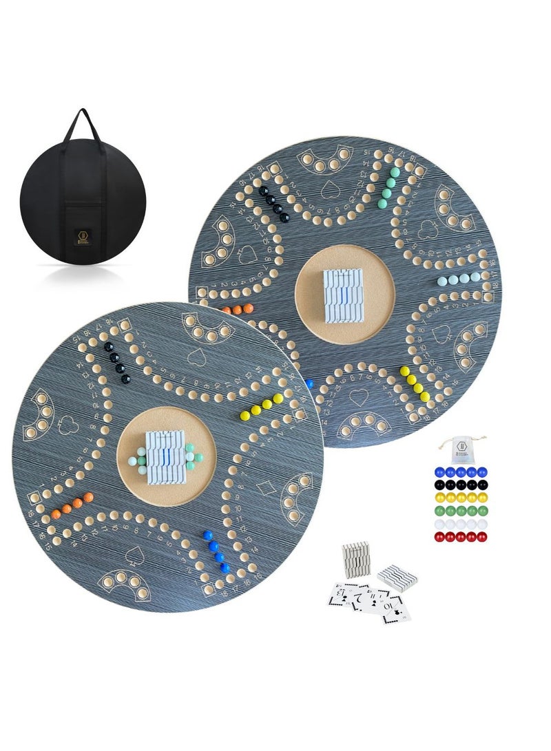 JACKAROOJOKER Jackaroo board game with two sides for 4 and 6 players with glass marbles, playing cards and bag.  - Image 1