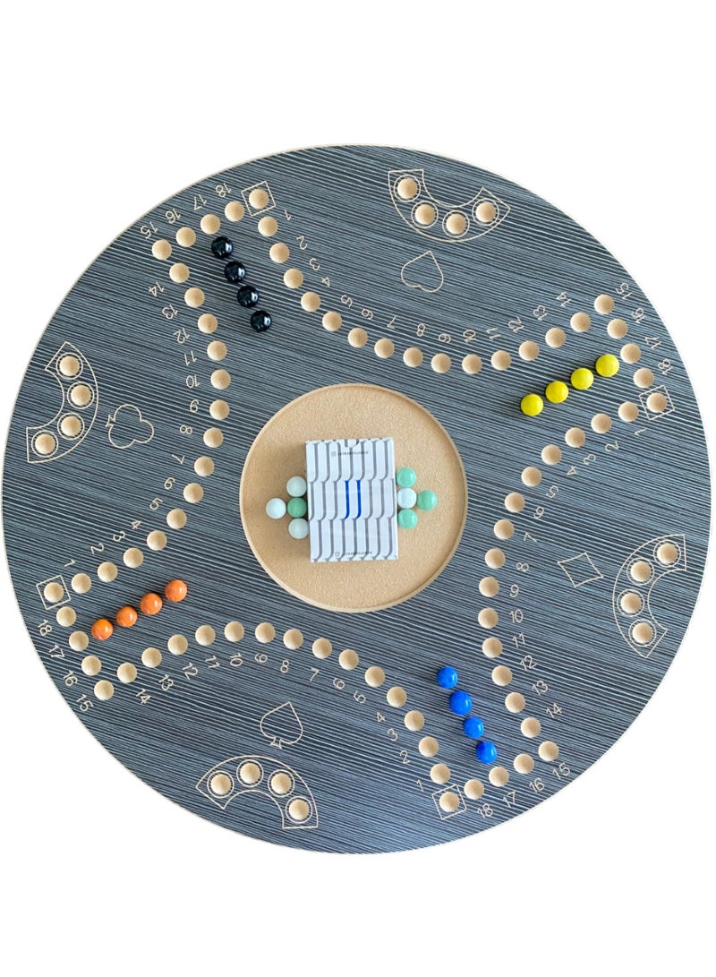 JACKAROOJOKER Jackaroo board game with two sides for 4 and 6 players with glass marbles, playing cards and bag.  - Image 2