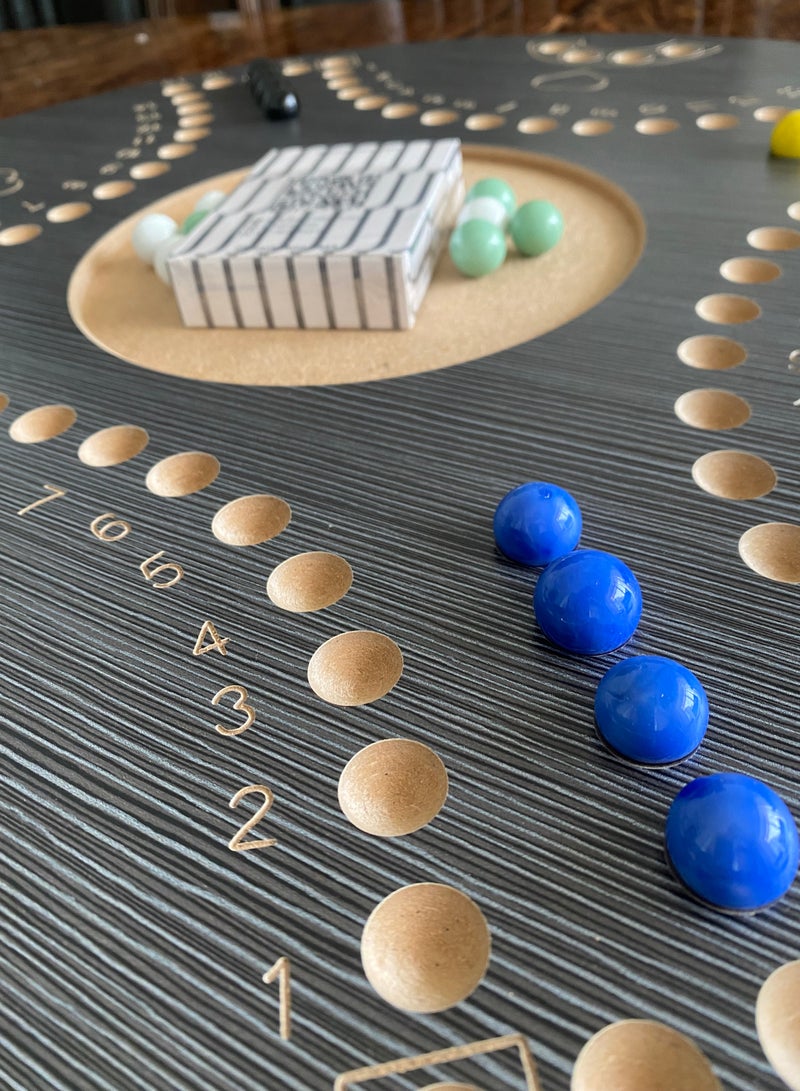JACKAROOJOKER Jackaroo board game with two sides for 4 and 6 players with glass marbles, playing cards and bag.  - Image 4