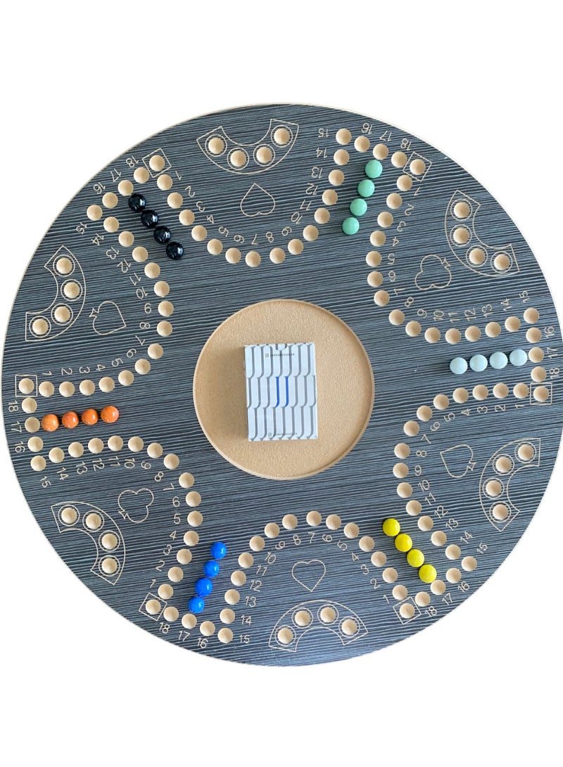 JACKAROOJOKER Jackaroo board game with two sides for 4 and 6 players with glass marbles, playing cards and bag.  - Image 3